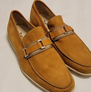 Mens Taryn Rose Italian Tan Suede  Driving Shoes Loafers Buckle New Sz 10